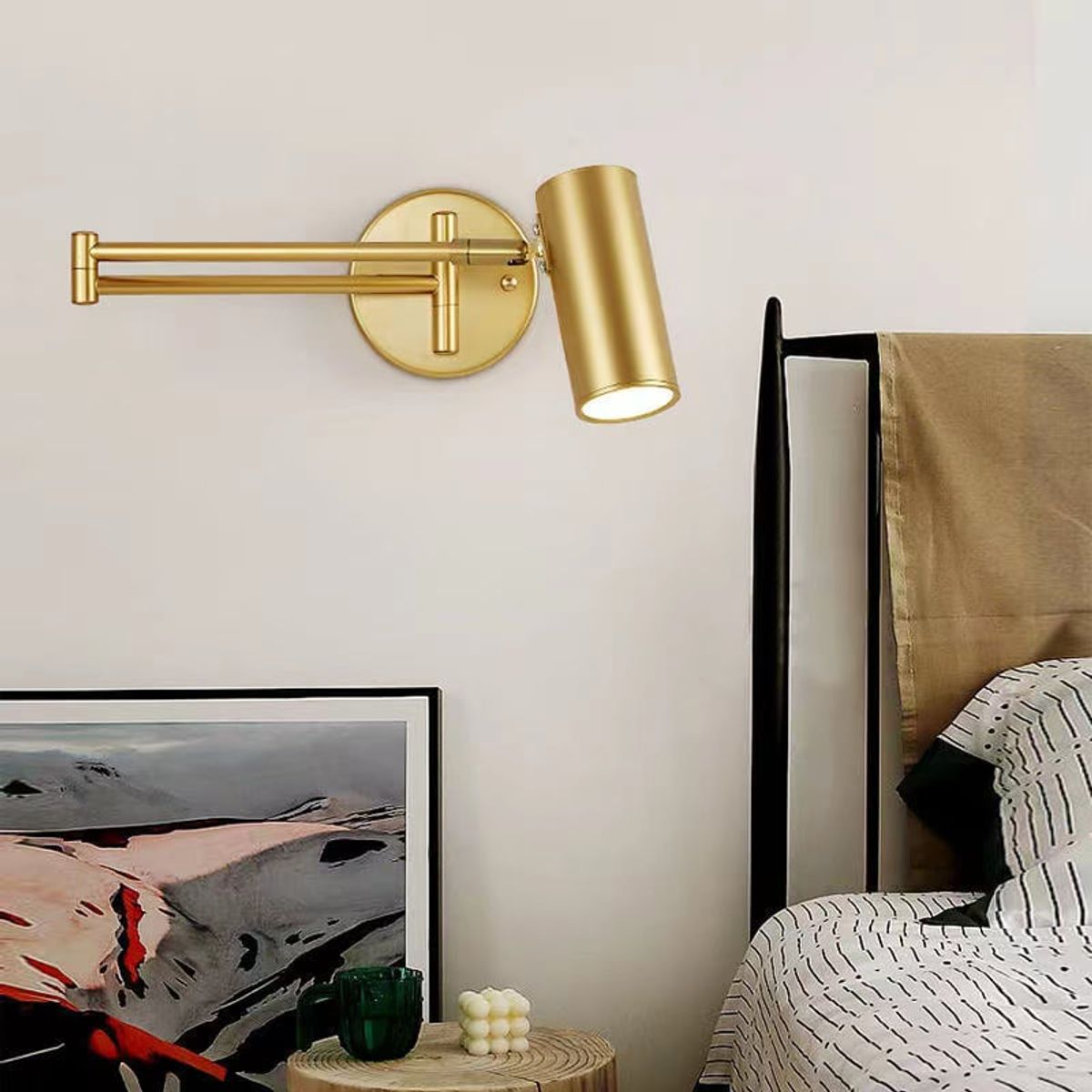 PUREPOWER - Lámpara de pared de iluminación de dormitorio plegable giratoria Oro