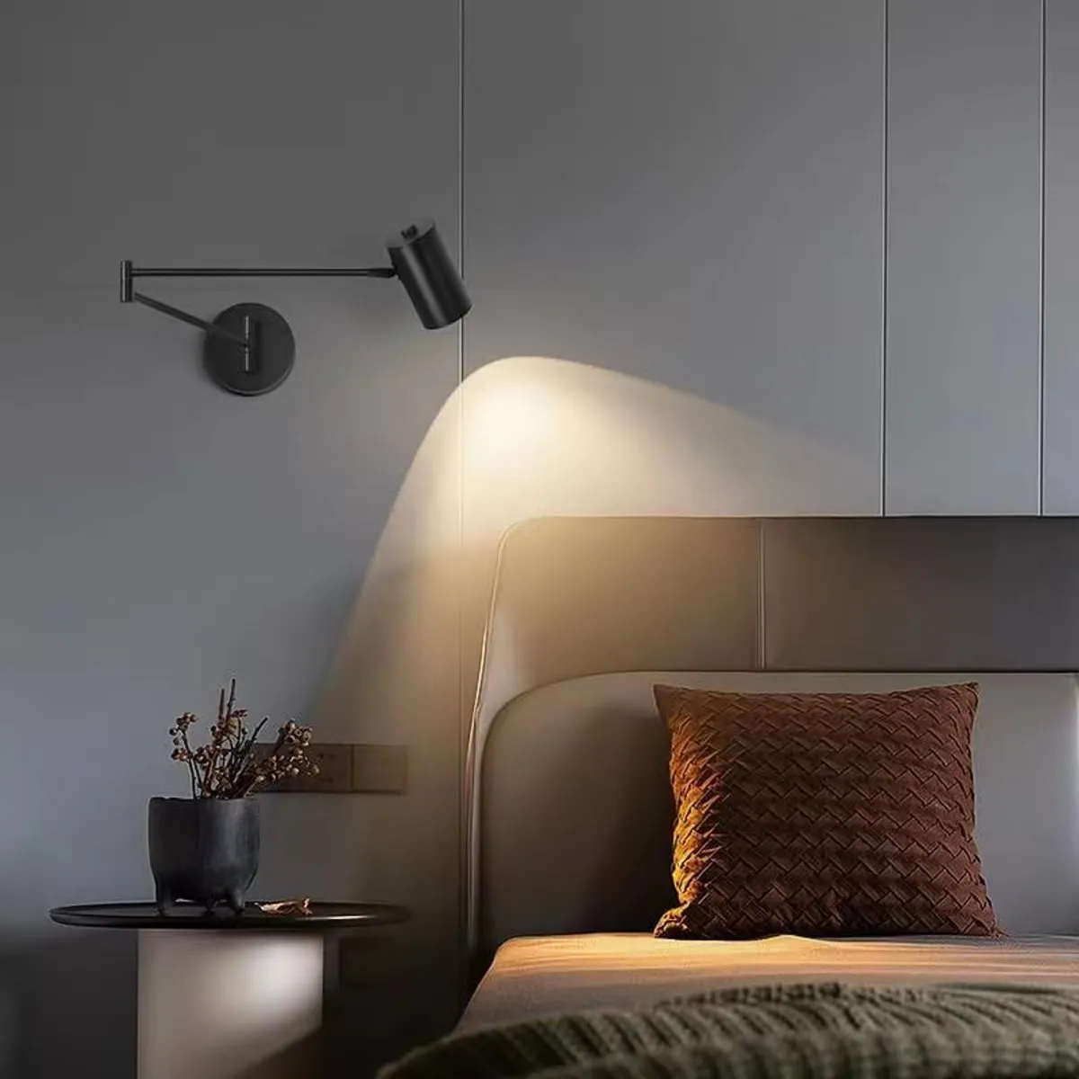 PUREPOWER - Lámpara de pared de iluminación de dormitorio plegable giratoria Negro