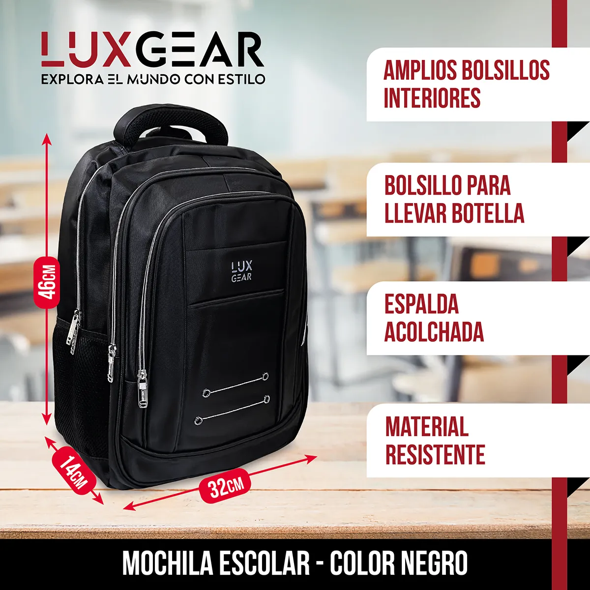 LUXGEAR - Mochila Escolar Notebook Niños Infantil Luxgear Bolso 40L.