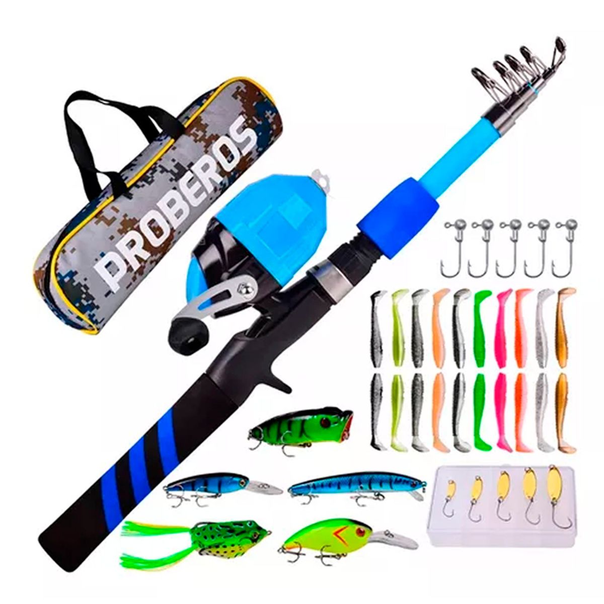 OFERTABKN - Kit Pesca 18m Caña Carrete Señuelo Accesorio Bolsa Completo