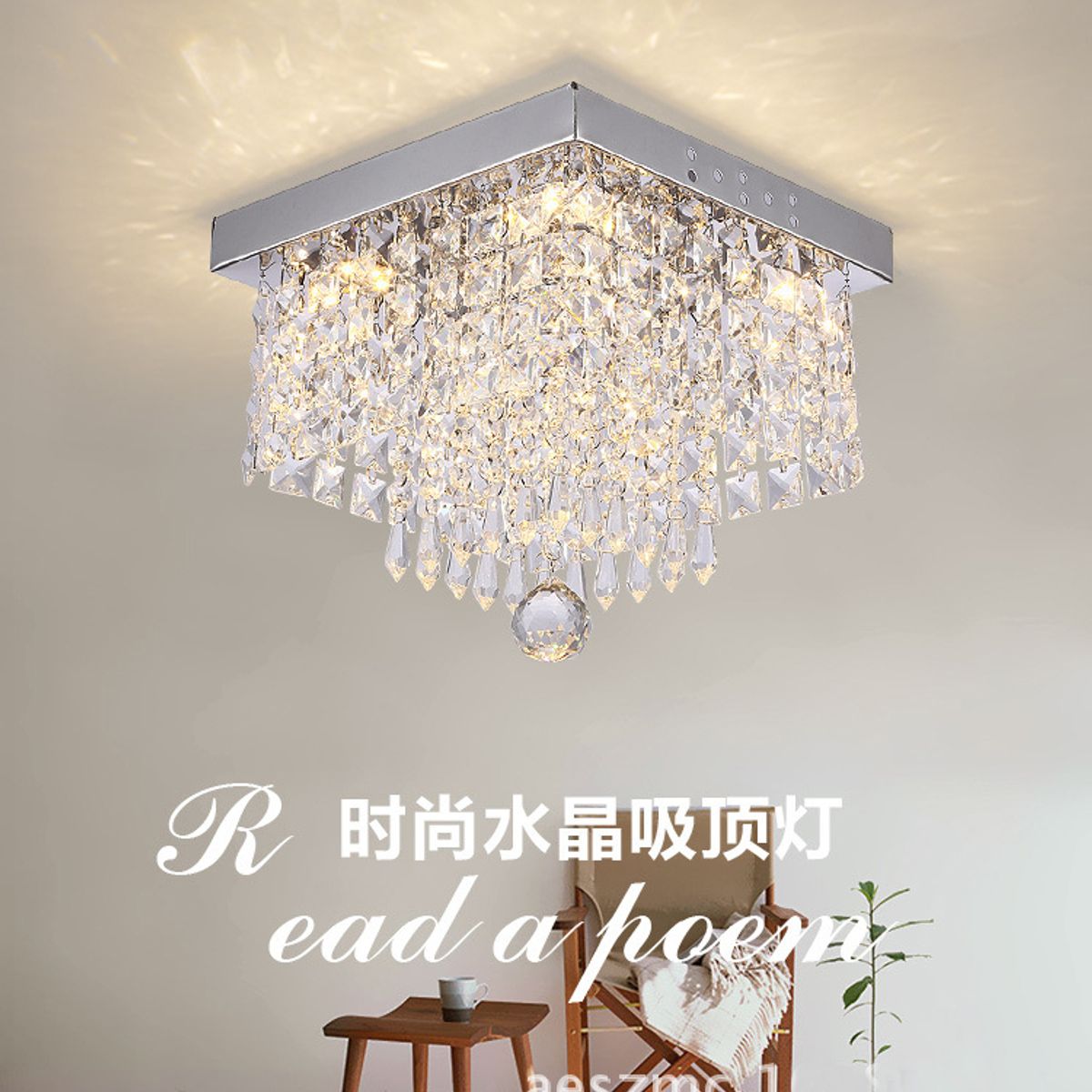 PUREPOWER - Lámpara de techo estilo candelabro cuadrado de cristal