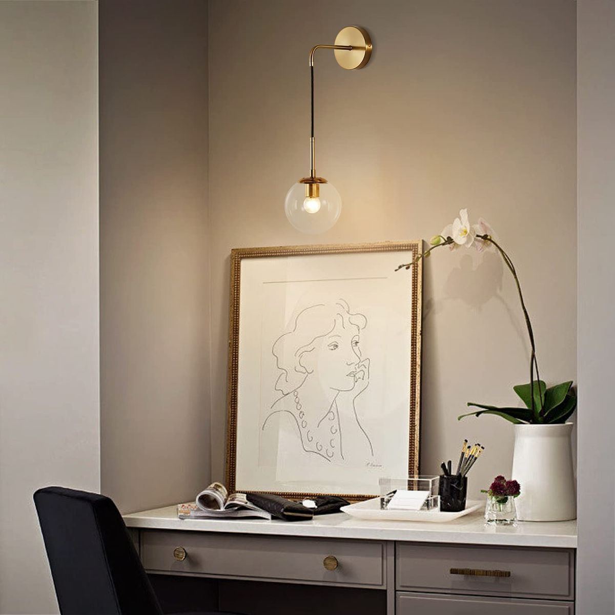 PUREPOWER - Lámpara de pared de bola de cristal de vidrio de estilo nórdico