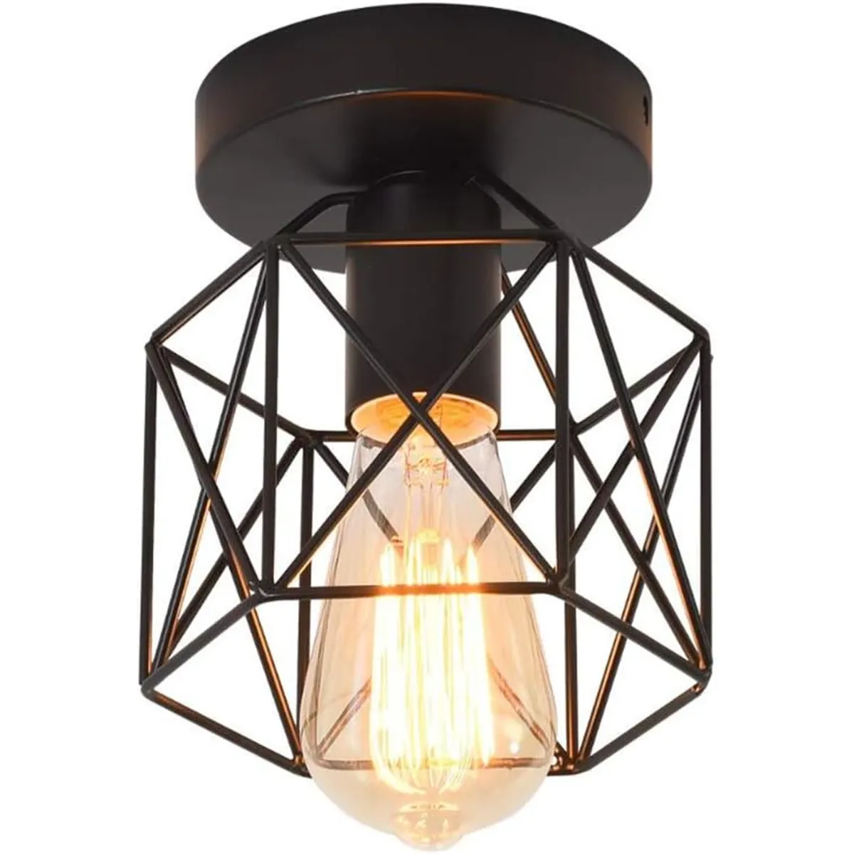 PUREPOWER - Lámpara De Techo Vintage Industrial Con Forma De Jaula De Metal