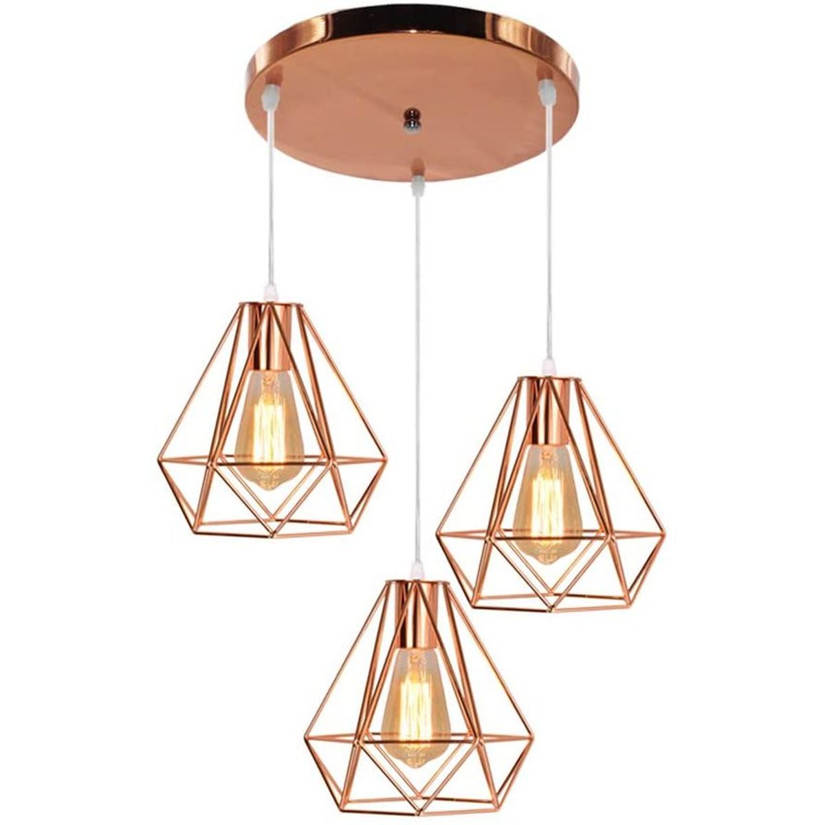 PUREPOWER - Lámpara de techo colgante retro ø200mm diamante jaula 3 luces oro rosa