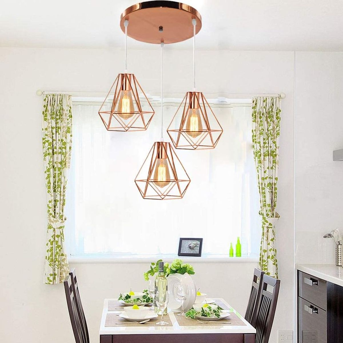 PUREPOWER - Lámpara de techo colgante retro ø200mm diamante jaula 3 luces oro rosa