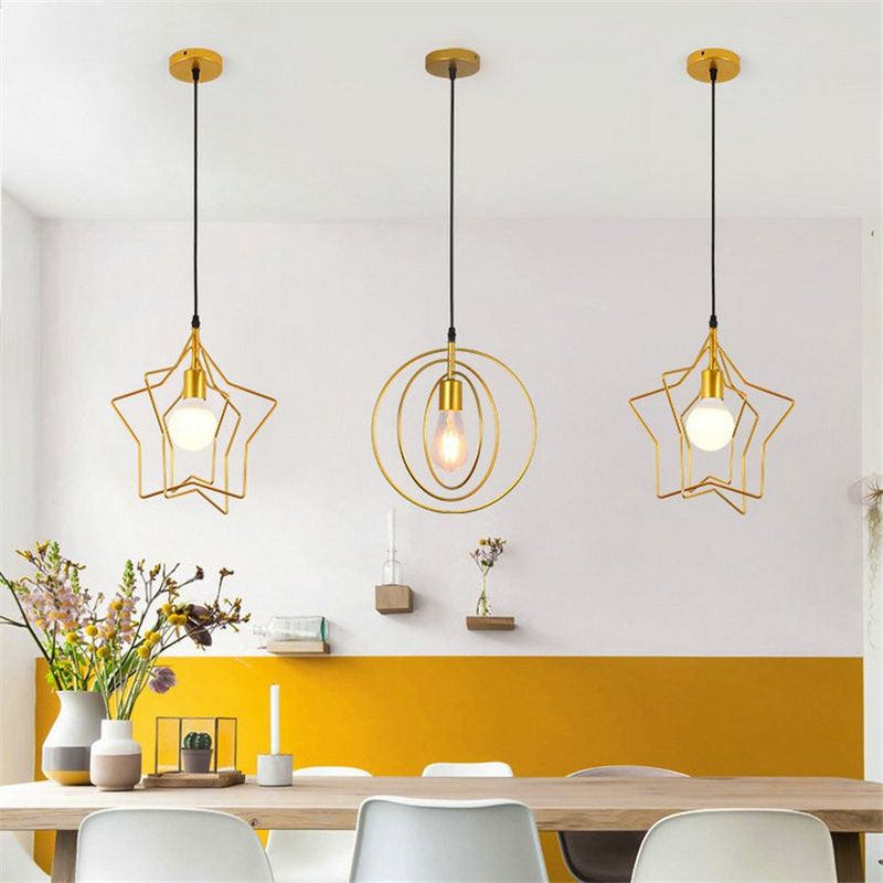MMDH - Lámpara de techo led nordic star redonda para cocina Dorado Estrella.