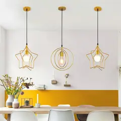 MMDH - Lámpara de techo led nordic star redonda para cocina Dorado Estrella.