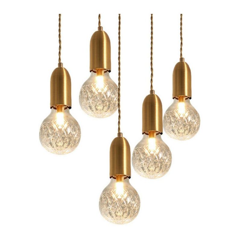 MMDH - Lámpara colgante para dormitorio de hierro y cristal dorado.