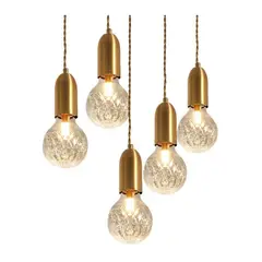 MMDH - Lámpara colgante para dormitorio de hierro y cristal dorado.