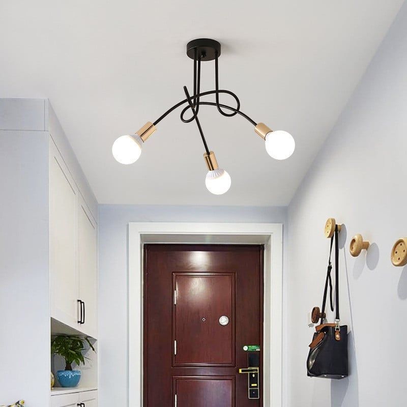 MMDH - Lámpara de techo led para salón comedor retro e27 Oro Negro 3.