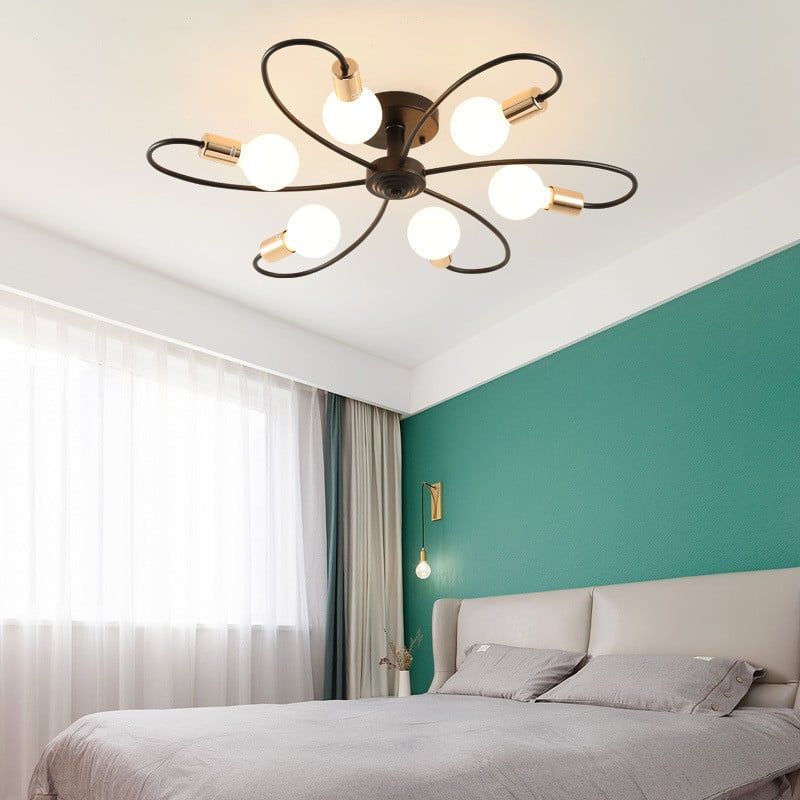 MMDH - Lámpara de techo giratoria led para sala de estar -Oro Negro 6..