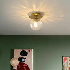 MMDH - Lámpara de techo de pasillo de vidrio corrugado dorado..