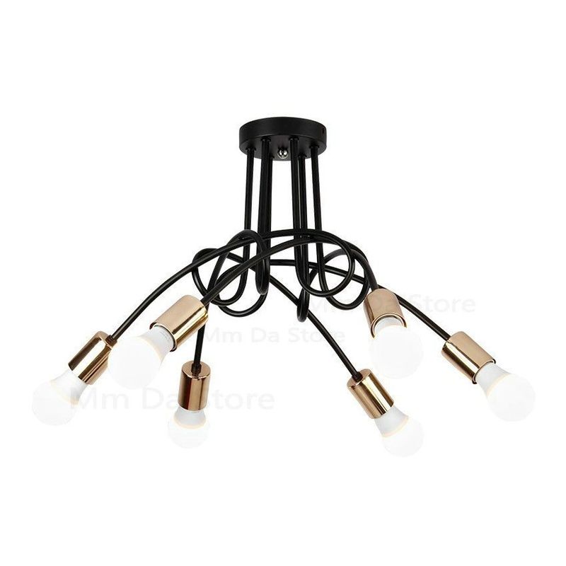 MMDH - Lámpara de techo led para salón comedor retro e27 oro negro 5..