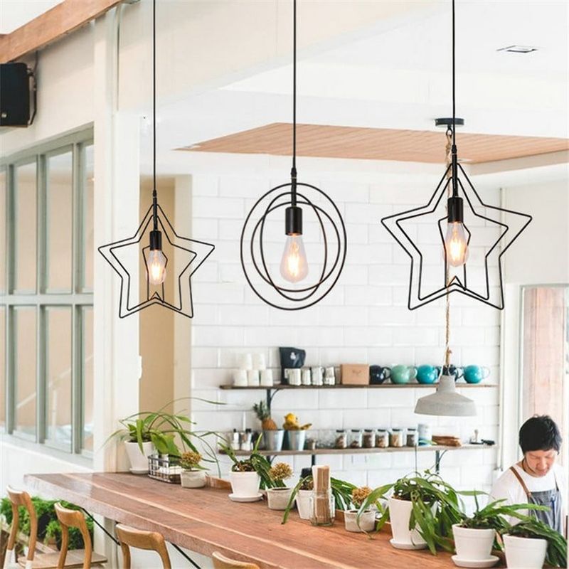 MMDH - Lámpara de techo led nordic star redonda para cocina negro Estrella.