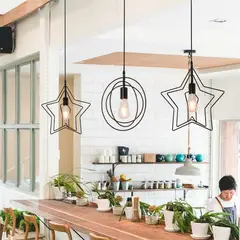 MMDH - Lámpara de techo led nordic star redonda para cocina negro Estrella.