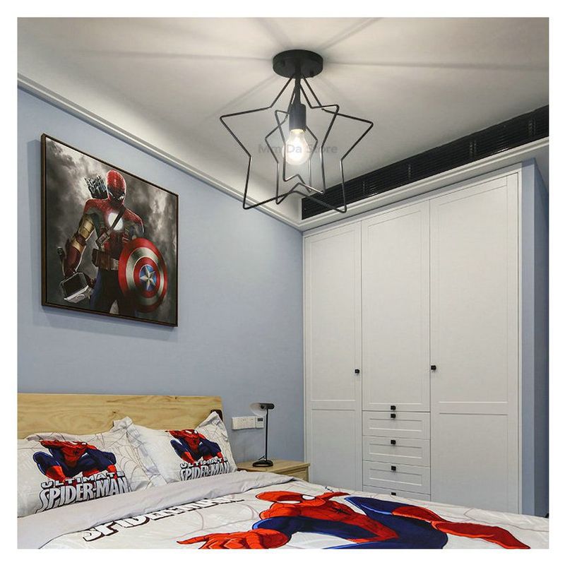 MMDH - Estrella nórdica plafón giratorio para dormitorio- Negro..