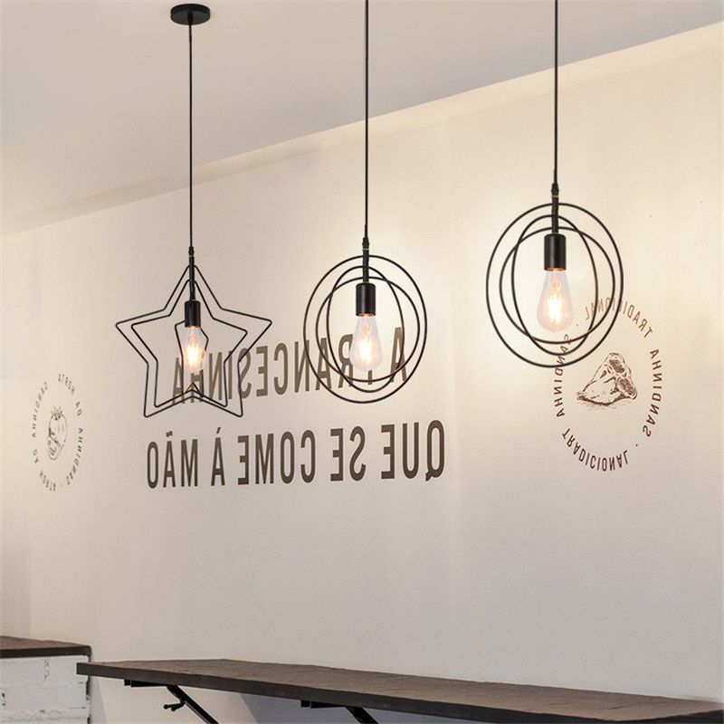 MMDH - Lámpara de techo led nordic star redonda para cocina negro Redondo.