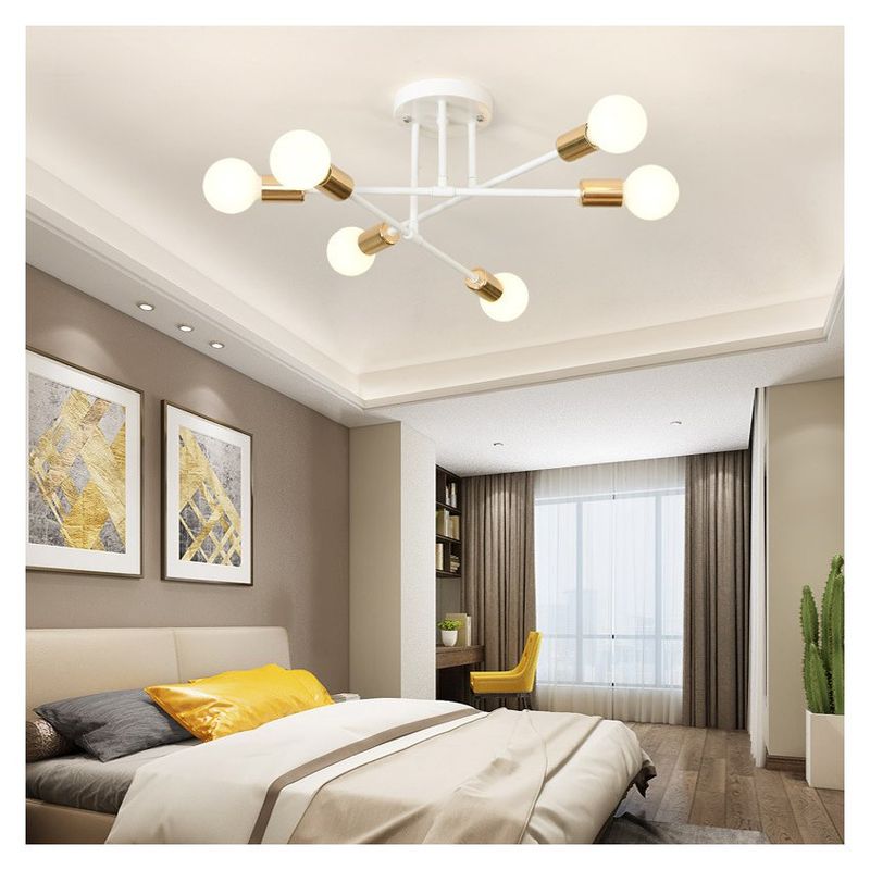 MMDH - Lámpara de araña led para sala de estar nórdica Blanco Dorado.