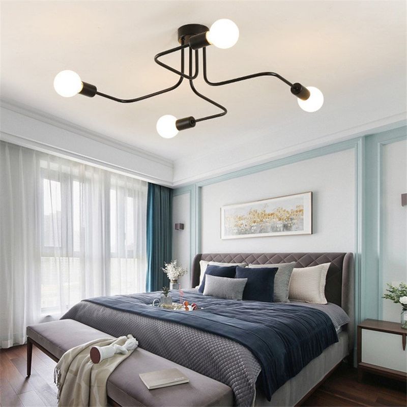 MMDH - Lámpara de techo de hierro decorativa moderna negro 4 Ampolletas.