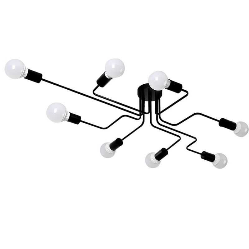 MMDH - Lámpara de techo de hierro decorativa moderna negro 8 Ampoletas..