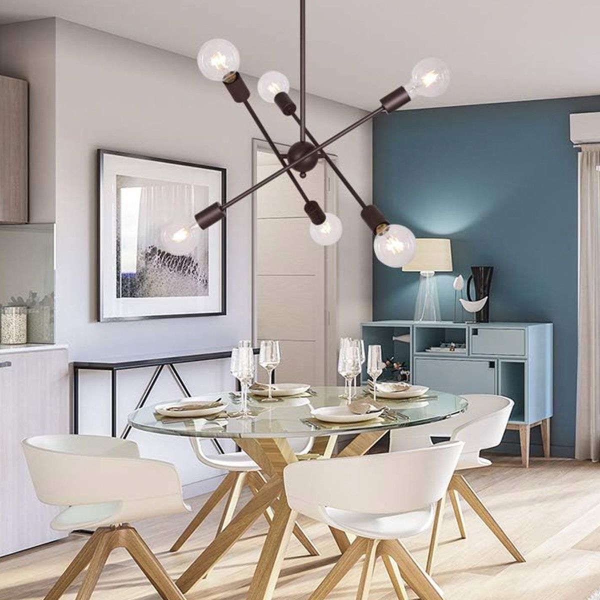 PUREPOWER - Lámparas de araña lujo iluminación colgante con 6 e27 Negro