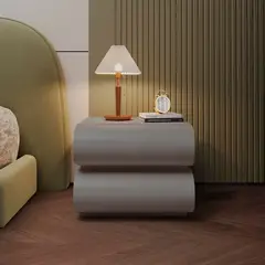 SANTU HOME & DECO - Velador Minimalista Gris claro Doble Cajon