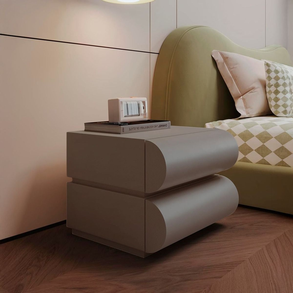 SANTU HOME & DECO - Velador Minimalista Gris Claro Doble Cajon