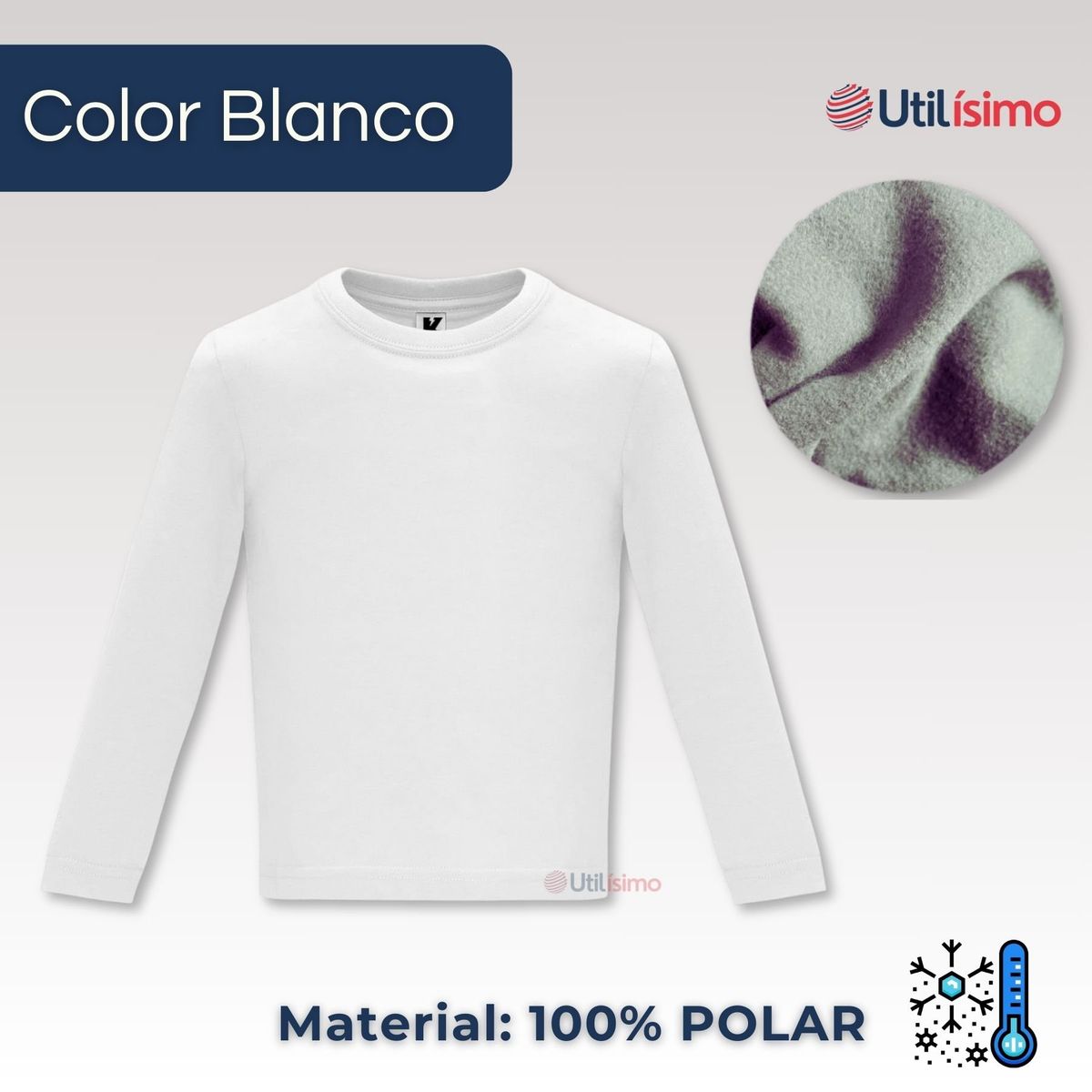 UTILISIMO - Camiseta Polar Primera Capa Polera Blanco Invierno Niño