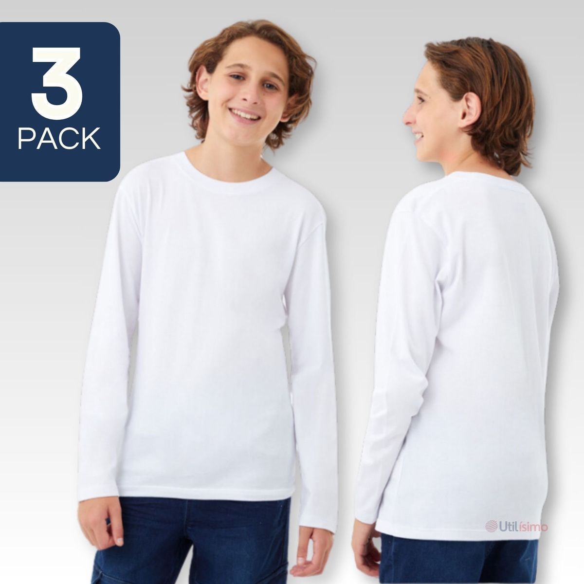 UTILISIMO - Pack 3 Camisetas Polar Primera Capa Polera Blanco Invierno Niño