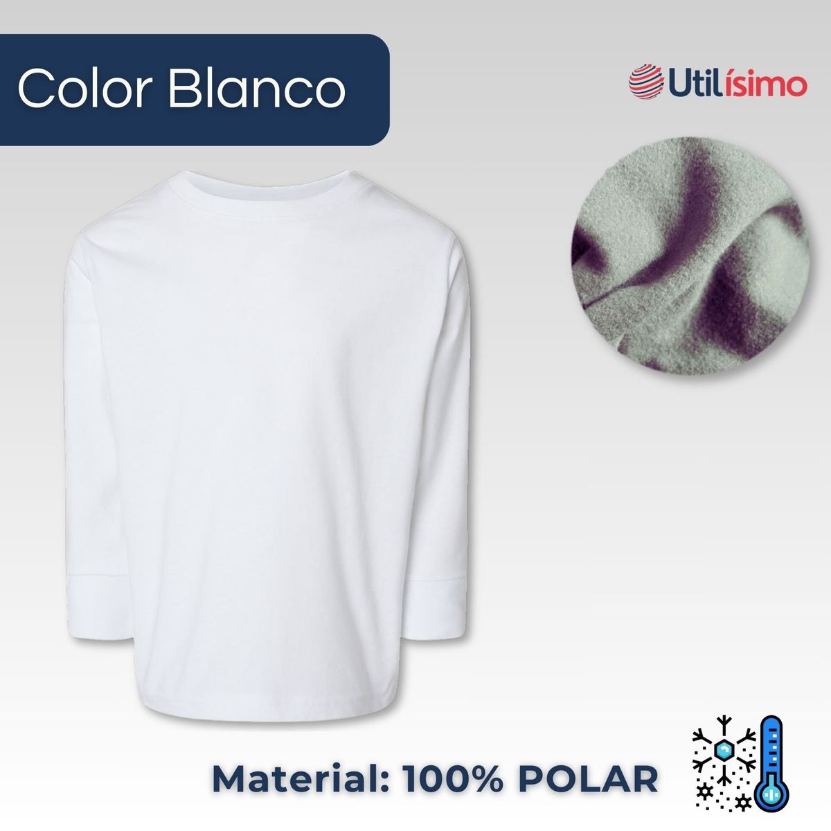 UTILISIMO - Pack 6 Camisetas Polar Primera Capa Polera Blanco Invierno Niño