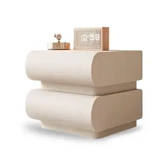SANTU HOME & DECO - Velador Minimalista Beige Doble Cajon