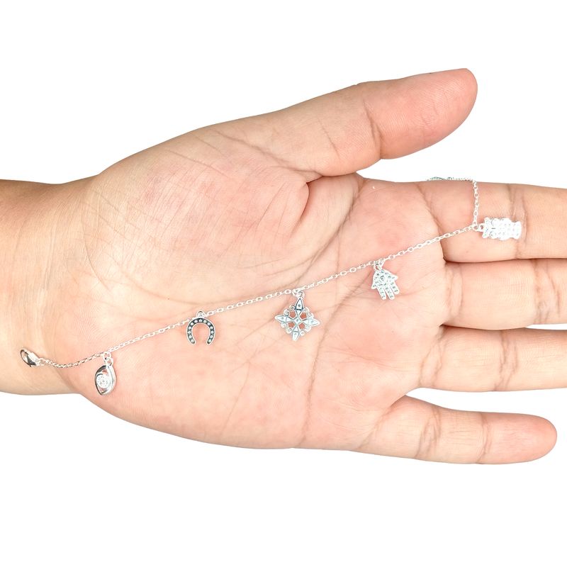 GENERICO - Pulsera de Plata Mística 5 Amuletos de Sabiduría y Protección