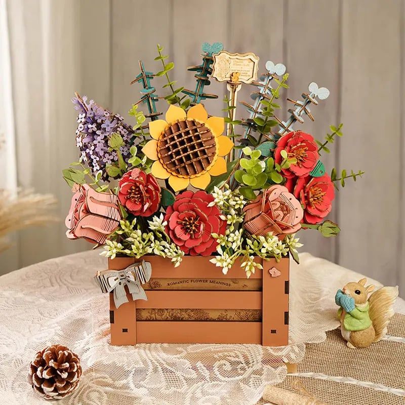 ROBOTIME - Caja de Flores de Madera - Puzzle 3D Decorativo