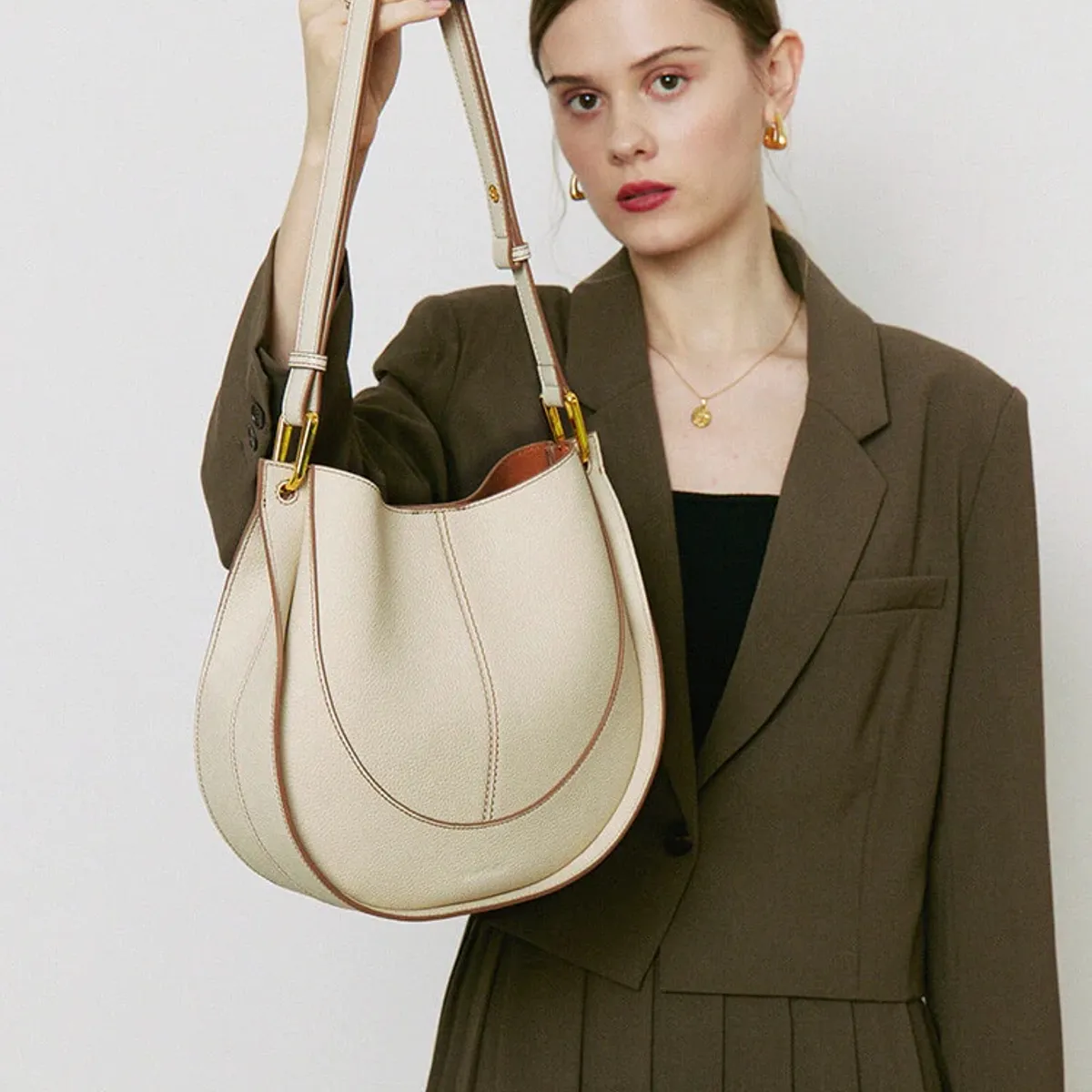 PUREPOWER - Bolso tipo sillín de piel auténtica para mujer