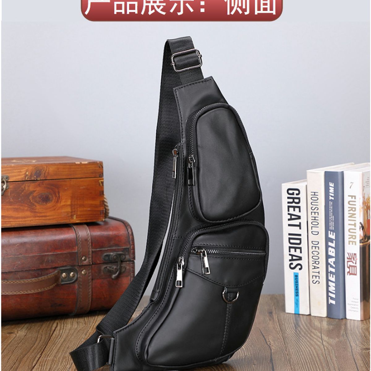 PUREPOWER - Mochila bandolera de piel auténtica bolso casual para hombre