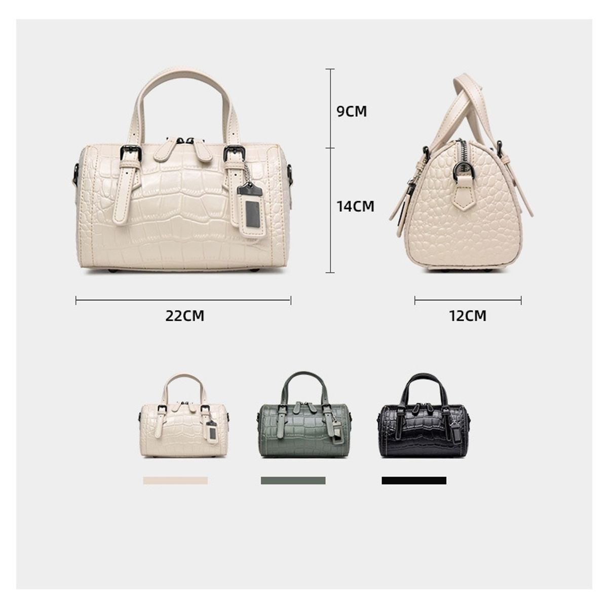 PUREPOWER - Bolso de mano de piel de vacuno con estampado de cocodrilo