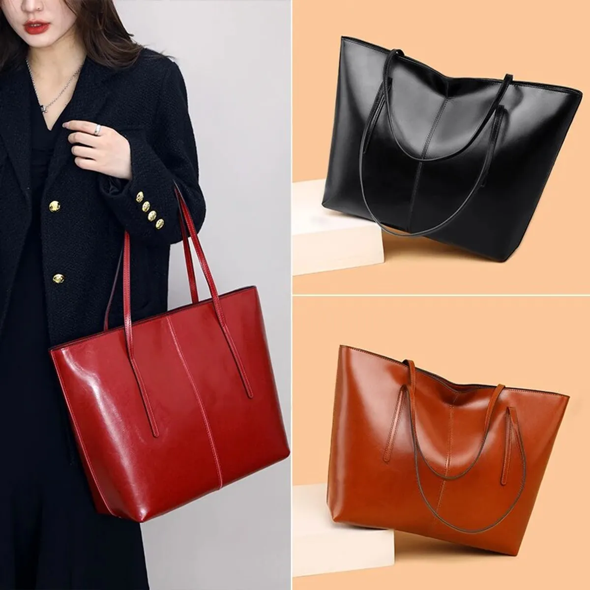 PUREPOWER - Bolso de hombro de moda de cuero genuino para mujer-