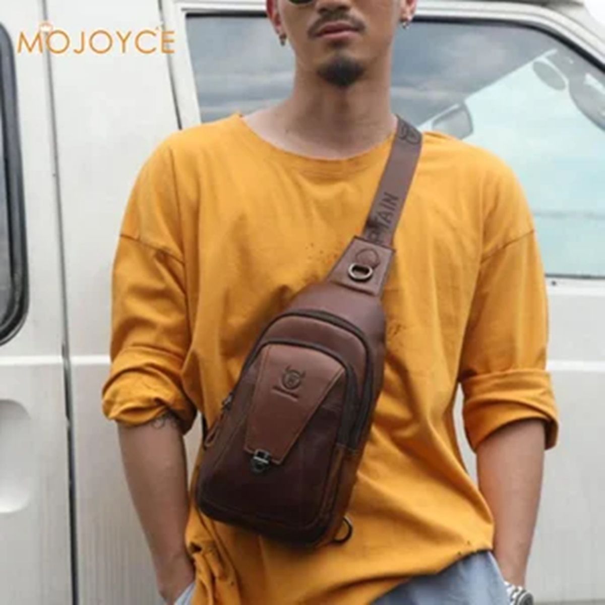 PUREPOWER - Bolso bandolera de cuero genuino para hombre en el pecho