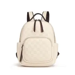 PUREPOWER - Mochila casual de couro mochila pequena de losango de alta qualidade