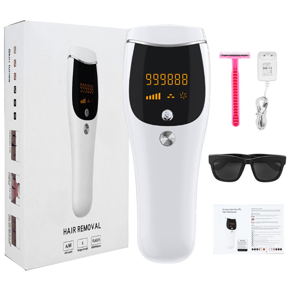 PUREPOWER - Depiladora Permanente Láser 990000 Flashes Facial Y CorporaBlanco