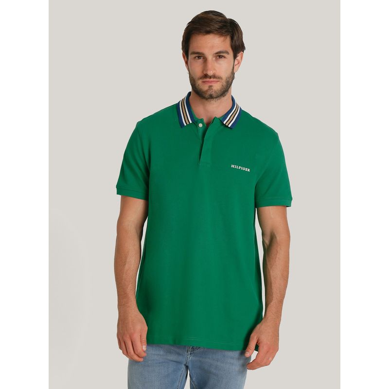 TOMMY HILFIGER - Polo Con Cuello A Contraste Regular Fit Verde Tommy Hilfiger