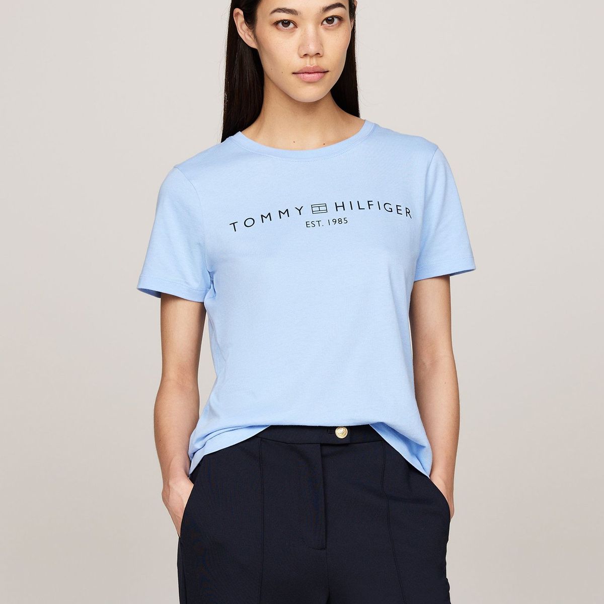 TOMMY HILFIGER - Polera Signature Con Logo Celeste Tommy Hilfiger