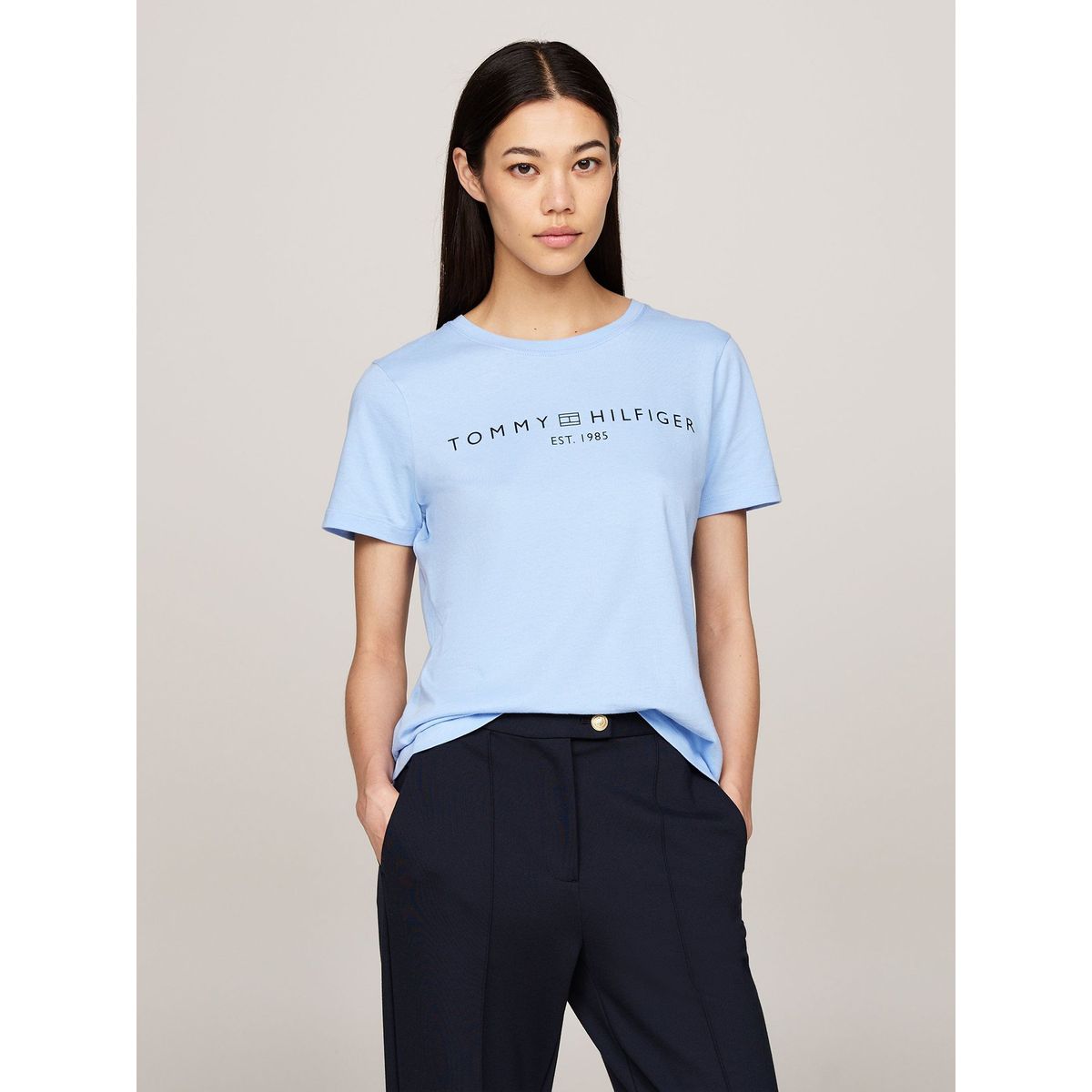 TOMMY HILFIGER - Polera Signature Con Logo Celeste Tommy Hilfiger