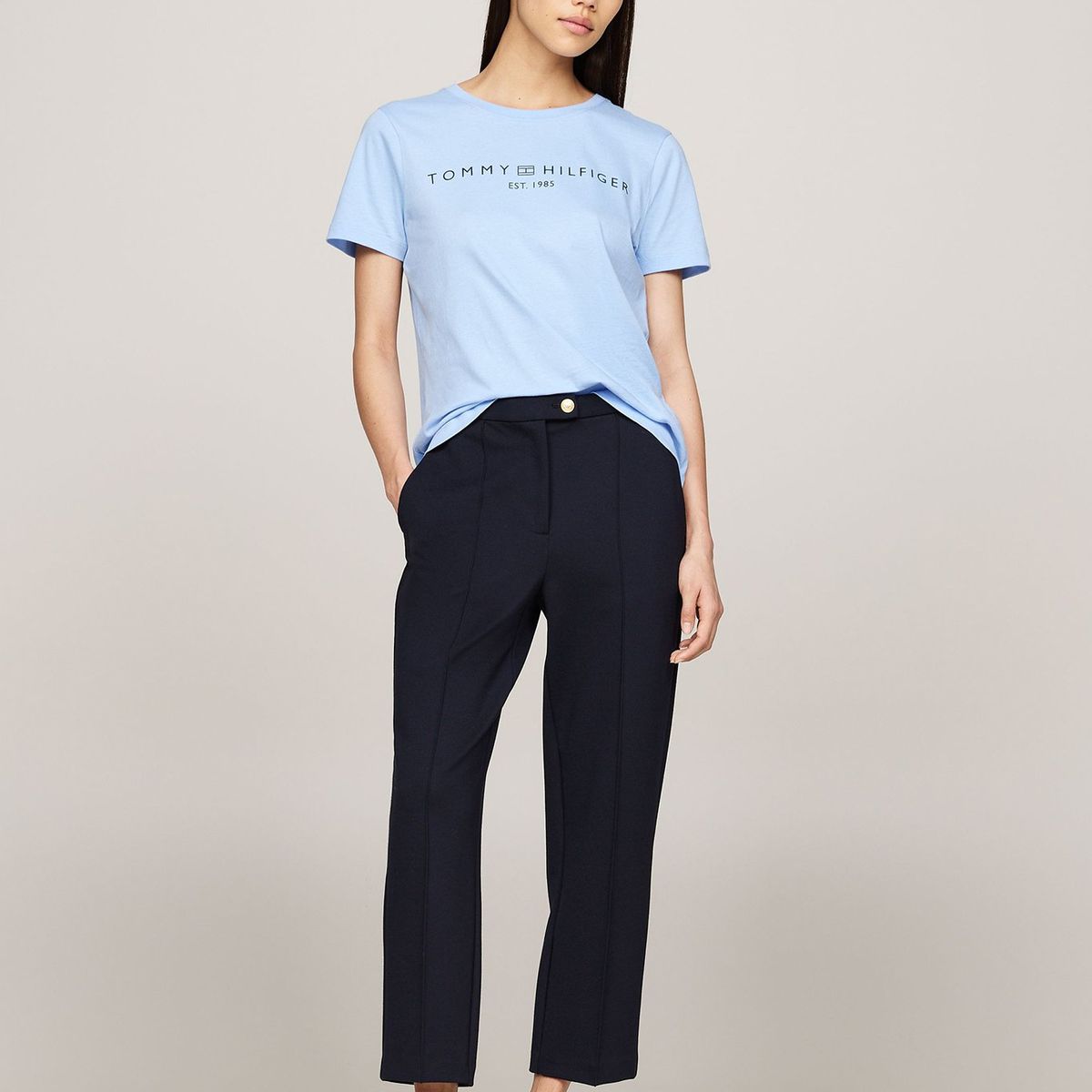 TOMMY HILFIGER - Polera Signature Con Logo Celeste Tommy Hilfiger