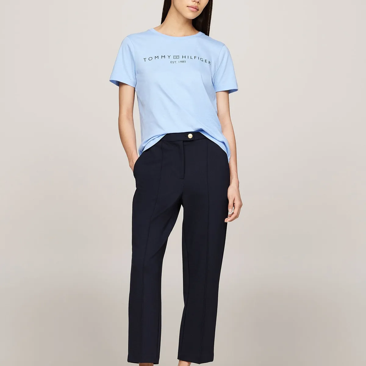 TOMMY HILFIGER - Polera Signature Con Logo Celeste Tommy Hilfiger