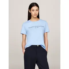 TOMMY HILFIGER - Polera Signature Con Logo Celeste
