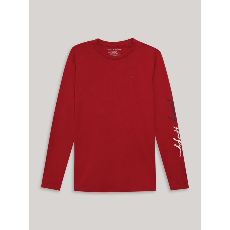 TOMMY HILFIGER - Polera De Niño Con Logo Script Rojo Tommy Hilfiger