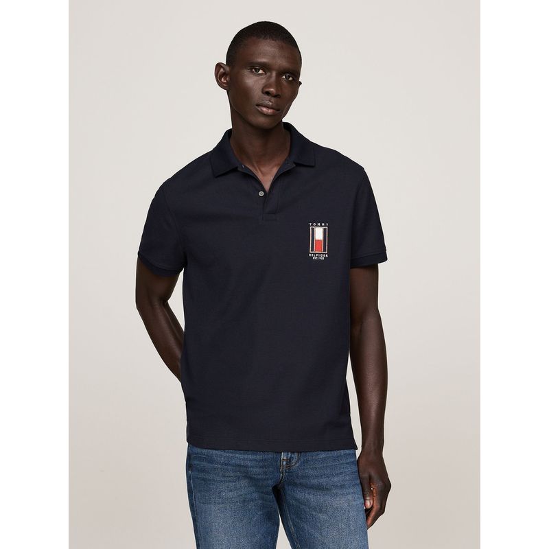 TOMMY HILFIGER - Polo De Corte Regular Con Logo Vertical Azul Tommy Hilfiger