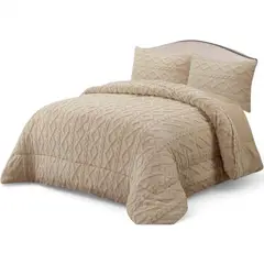 GENERICO - Cobertor De Invierno 2 Plazas 2 Fundas Texturizado Trenzado Beige