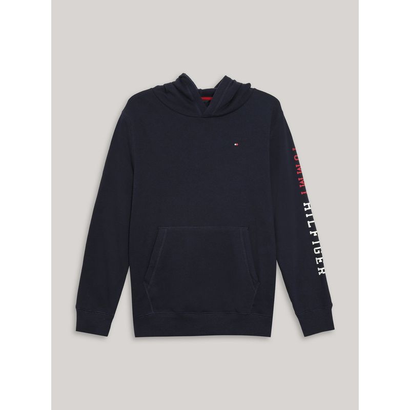 TOMMY HILFIGER - Polerón Hoodie De Niño Solid Logo Script Azul Tommy Hilfiger